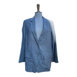 Everlane Striped Linen Oversized Blazer Navy White Size 8